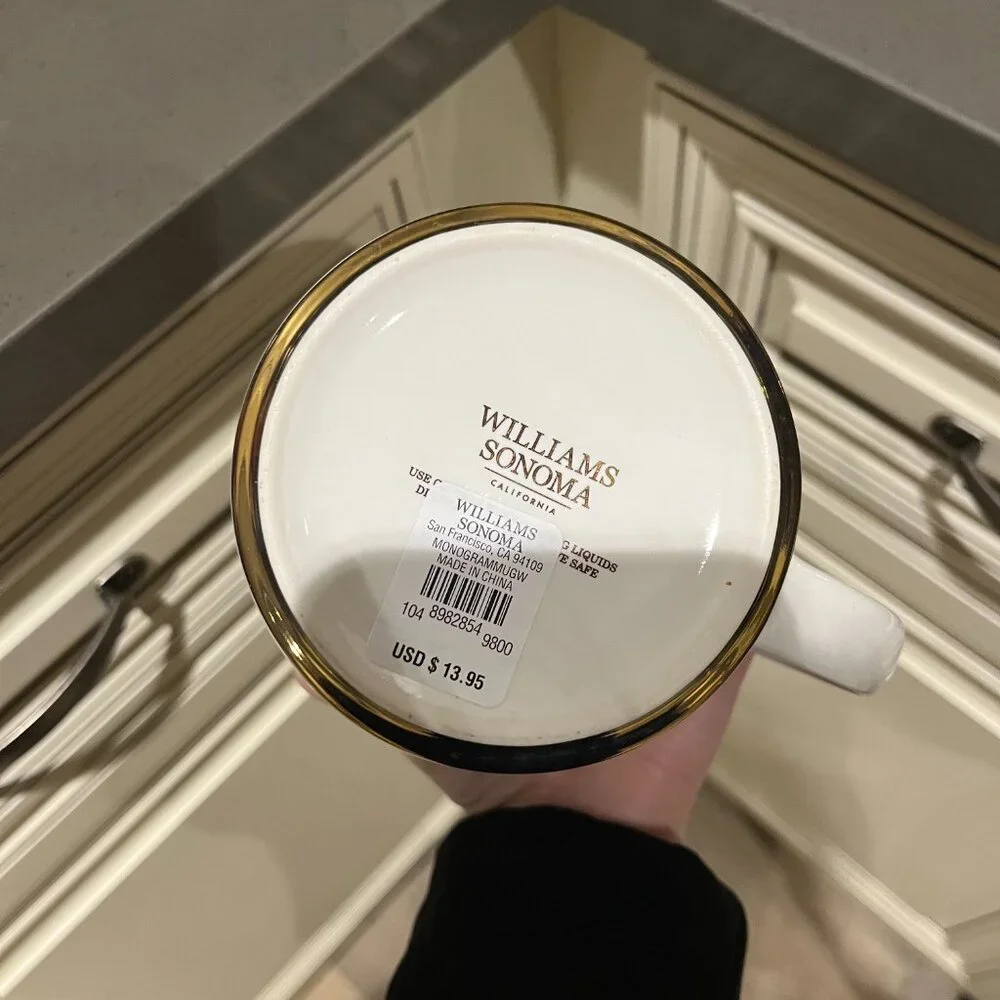 BNWT Williams Sonoma Gold Monogram Mug (Letter W)